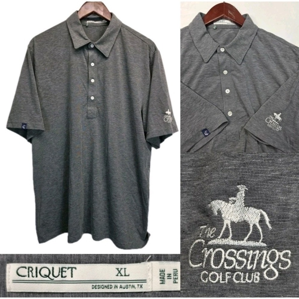 Criquet Polo Shirt Mens XL Gray Pima Cotton Stretch The Crossings Golf Club 3136